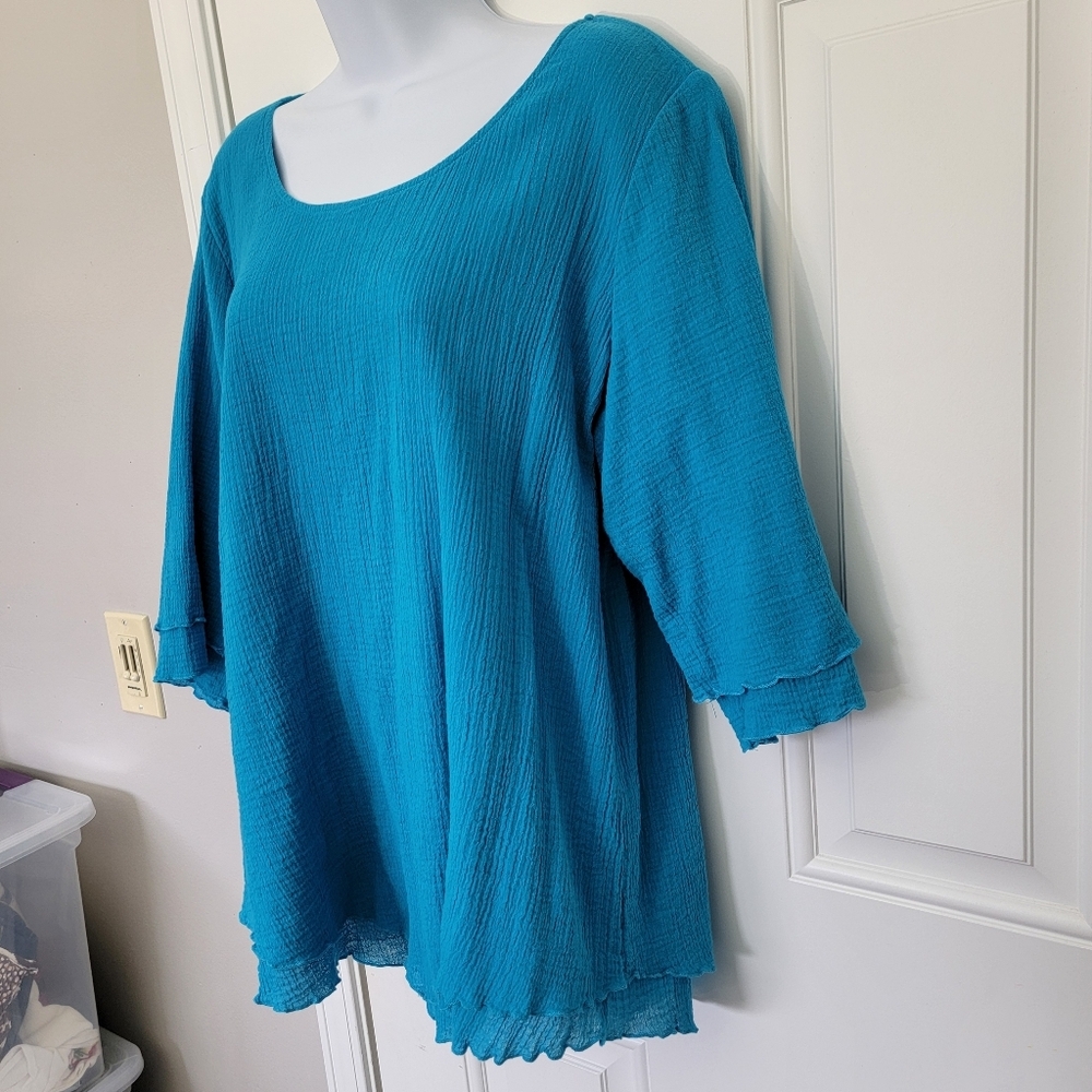 Soft Surroundings Siesta Key Layered Tunic Bright Blue Lettuce Hem Large - Picture 4 of 10